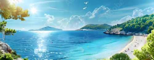 Vibrant Turquoise Ocean and Sunny Blue Sky Background 