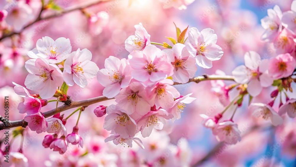 Forced perspective pink cherry blossoms in full bloom Forced perspective pink cherry blossoms in full bloom
