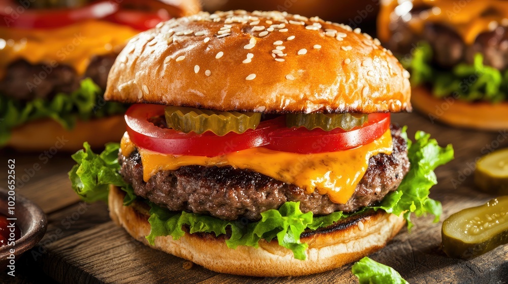 Delicious Classic Cheeseburger with Fresh Ingredients Delicious Classic Cheeseburger with Fresh Ingredients