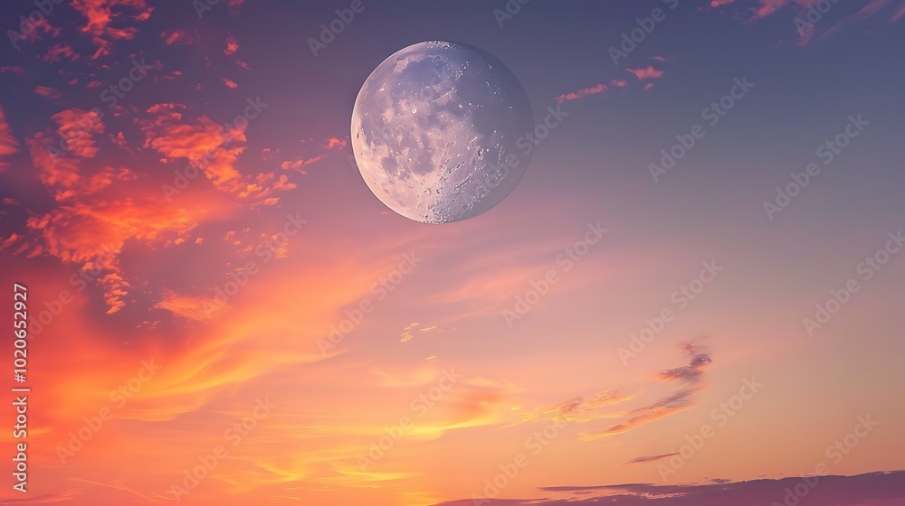 A serene full moon illuminating a calm lake at midnight. A serene full moon illuminating a calm lake at midnight.