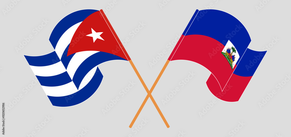 Crossed and waving flags of Cuba and Republic of Haiti. Vector illustration Crossed and waving flags of Cuba and Republic of Haiti. Vector illustration