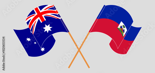 Crossed and waving flags of Australia and Republic of Haiti. Vector illustration