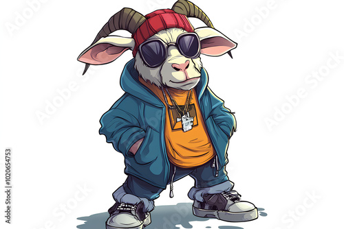 character cartoon Hip Hop goat, illustration