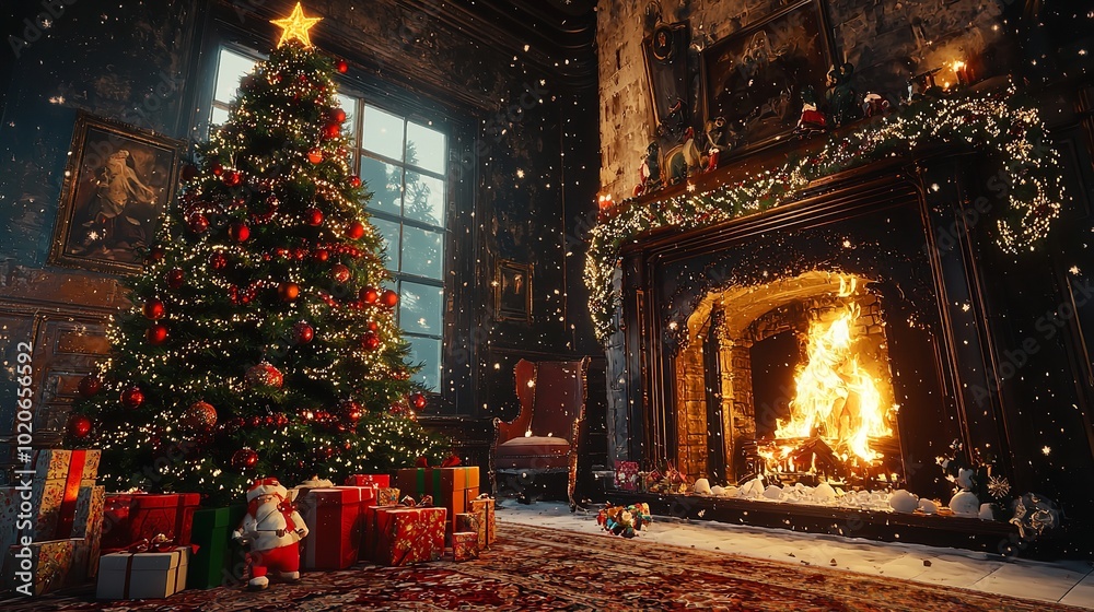 christmas tree with fireplace christmas tree with fireplace
