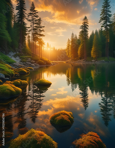 sunset over the river