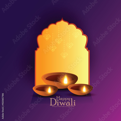 Happy Diwali with this elegant greeting card featuring a traditional oil lamp and festive design. Perfect for spreading joy and prosperity during the festival of