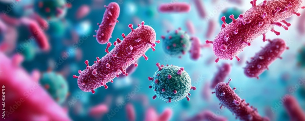 Antibiotic resistance spreading in bacterial community, microscopic scene, 3D illustration Antibiotic resistance spreading in bacterial community, microscopic scene, 3D illustration