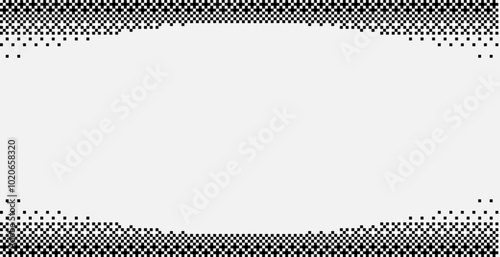 Gradient bitmap pixelated frame border. background with halftone effect. White pixel texture. 8 bit video game screen wallpaper.