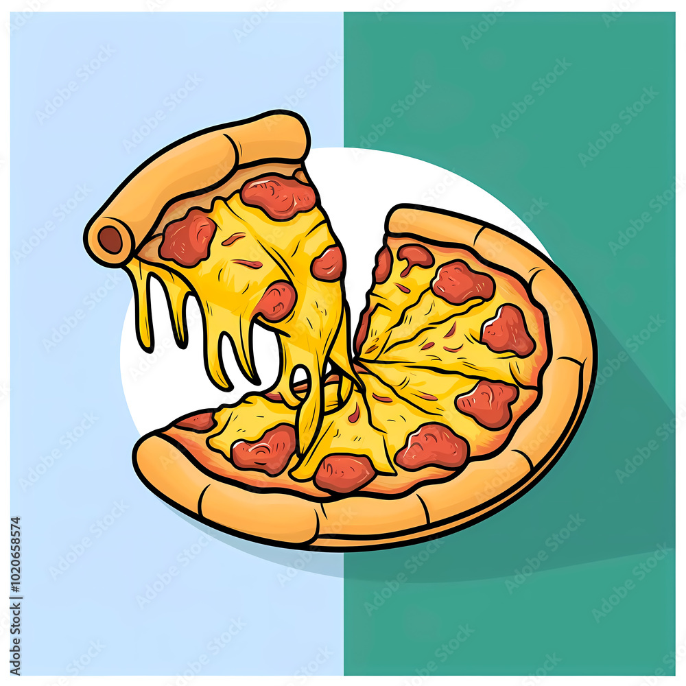 Minimalist illustration of a pepperoni pizza on pastel background Minimalist illustration of a pepperoni pizza on pastel background