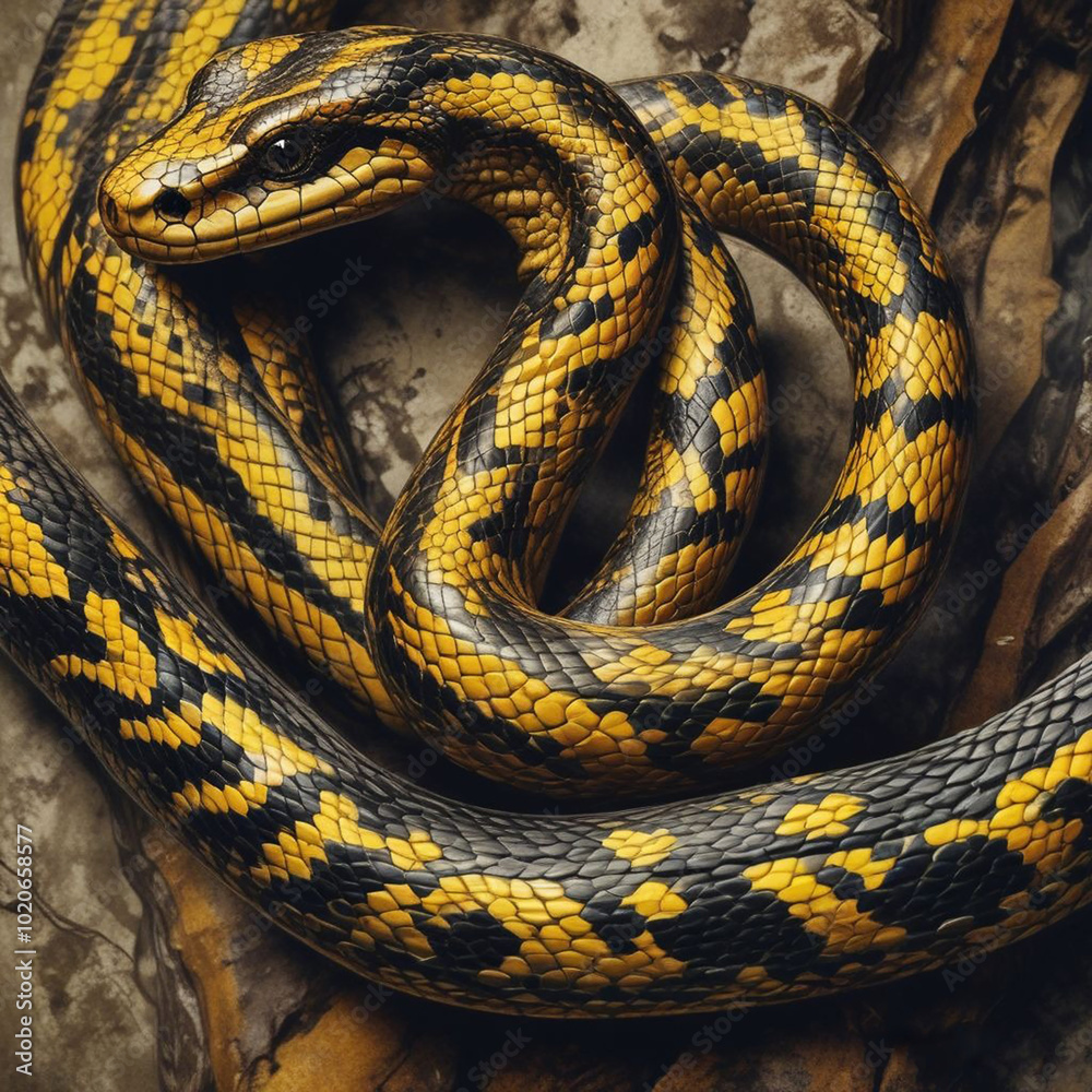 Fototapeta premium Realistic illustration of snake body with shiny skin patern.