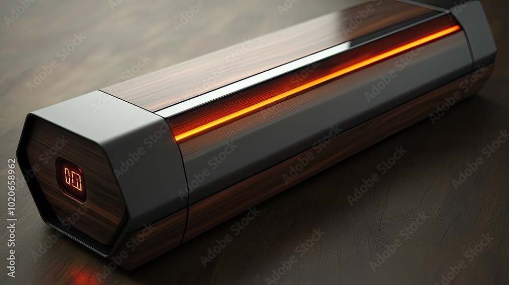 Modern Wooden and Metal Device with LED Accent Light Modern Wooden and Metal Device with LED Accent Light