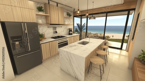 Modern Kitchen with Ocean View and Minimalist Design