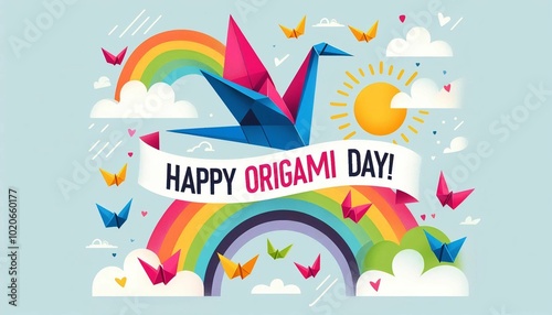 origami day banner, fun holiday