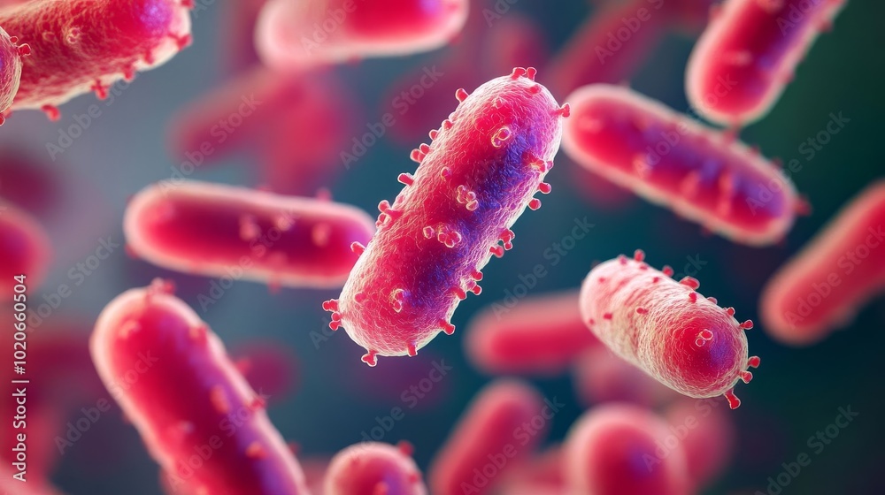 Bacteria biofilm protecting against antibiotics, 3D illustration
