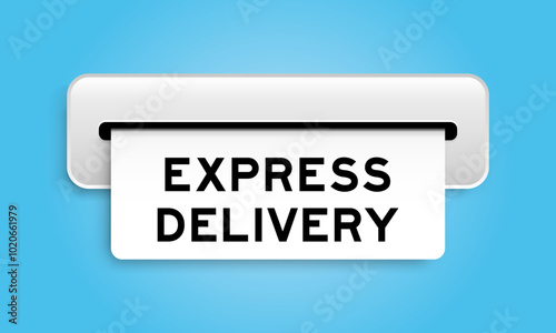 White coupon banner with word express delivery from machine on blue color background