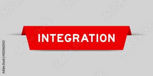 Red color inserted label with word integration on gray background
