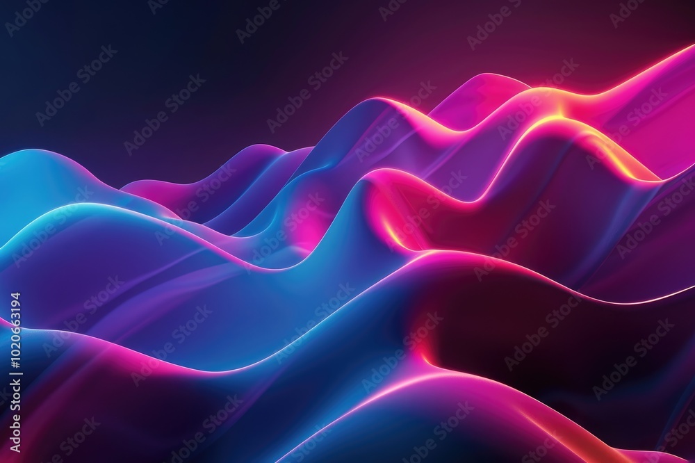 Fototapeta premium 3d rendering, abstract background of colorful neon wavy line glowing in the dark. Modern simple wallpaper