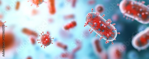 Bacterial biofilm development in infected tissue, resistance spread, 3D illustration
