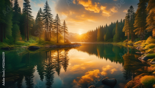 sunrise over the lake