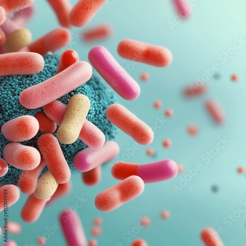 Biofilm-forming bacteria, resisting antibiotic penetration, 3D illustration