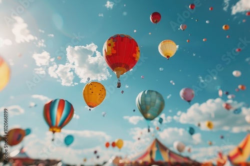 Big festival outdoors with music and balloons