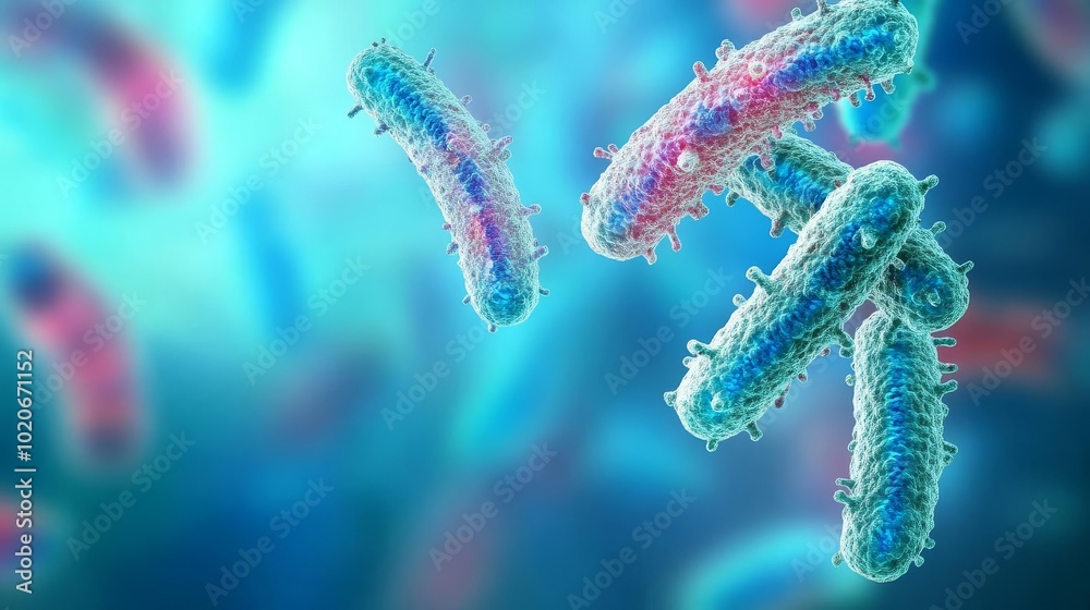Resistance gene expression in bacteria, close-up view, 3D illustration