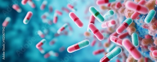 Mutation in bacteria creating resistance to multiple drugs, 3D illustration