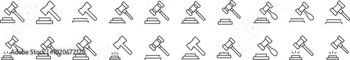 Judicial Gavel Simple Icon Collection. Editable Stroke. Perfect for Infographics, Articles, Books, Flyers, Banners