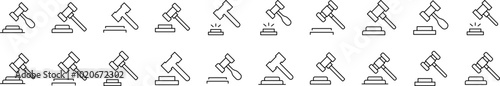 Judicial Gavel Outline Icon Collection. Editable Stroke. Perfect for Infographics, Articles, Books, Flyers, Banners