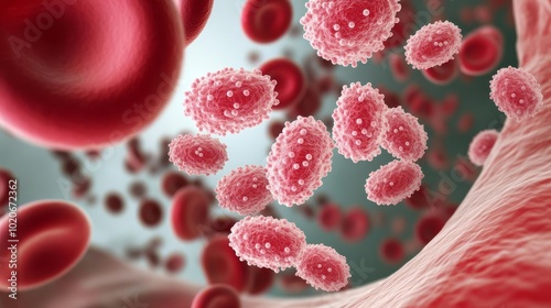 Resistant bacteria forming clusters in bloodstream, visualizing infection, 3D illustration