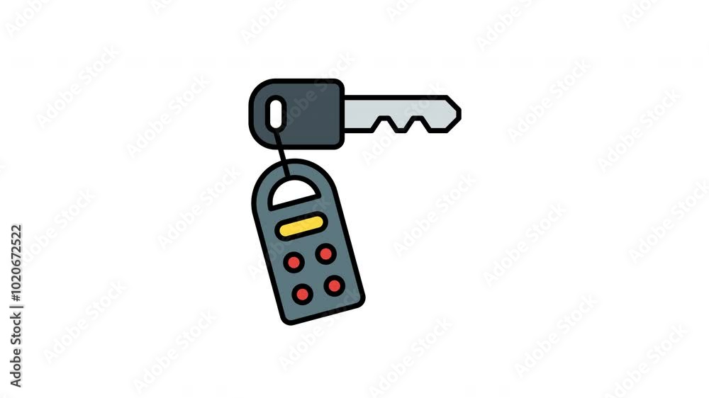 Animated key and remote control with four buttons suitable for technology or security concepts in design projects or presentations