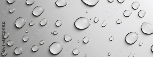 Water drops on a gray background, top view