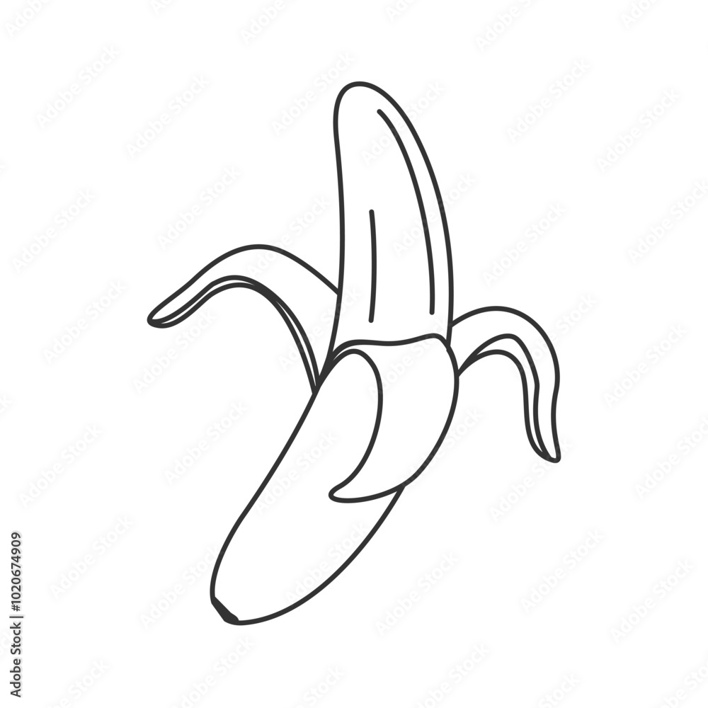 Outline banana icon. Whole banana with peel in doodle style Outline banana icon. Whole banana with peel in doodle style