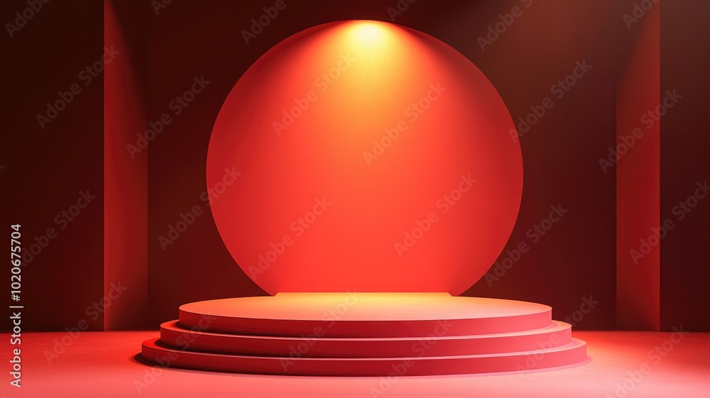 Red Circular Podium with a Spotlight in a Red Room Red Circular Podium with a Spotlight in a Red Room