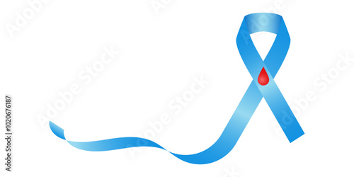 Vector illustration of blue ribbon with red drop on transparent background