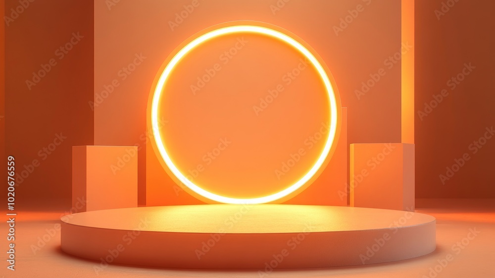 Orange Minimalist Product Display with Neon Circle Orange Minimalist Product Display with Neon Circle