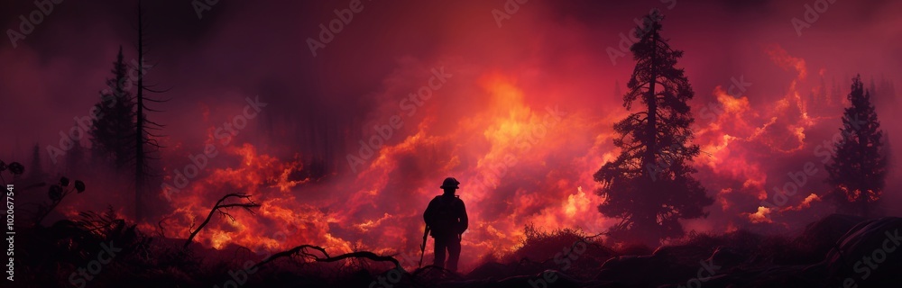 Fototapeta premium Fearless Firefighters Battling Blaze with Water and Extinguishers. Firefighters in Action, Extinguishing Fire with Teamwork and Courage. Intense Firefighting Training Exercise.