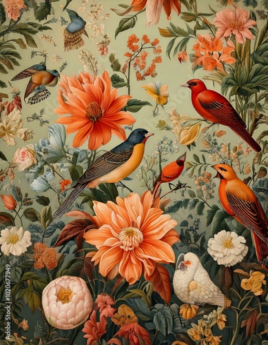 vintage pattern 1890 inspired birds and flowers wallpaper junk journal paper 