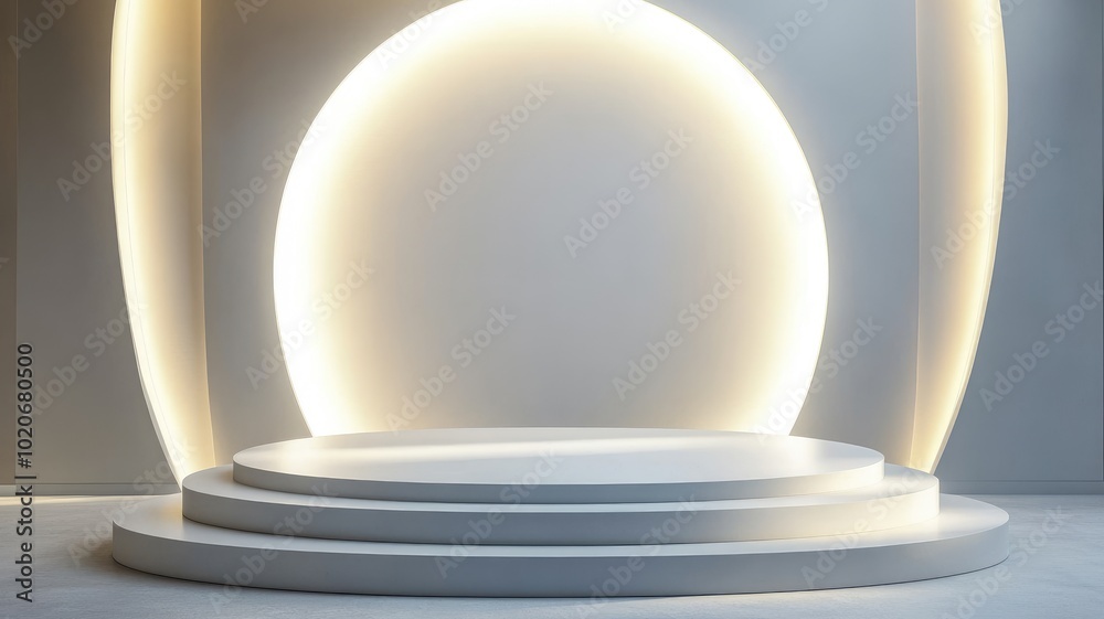 White Circular Platform with Backlit Ovals White Circular Platform with Backlit Ovals