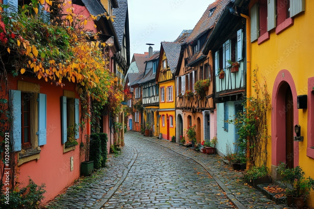 Fototapeta premium Charming cobblestone street in a historic european town