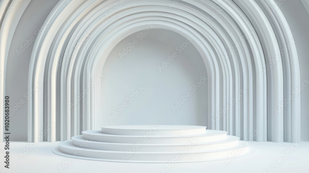 White Circular Platform with Arched Columns and Empty Space White Circular Platform with Arched Columns and Empty Space