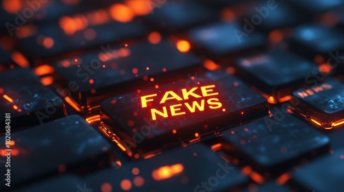 Fake news concept with glowing text on dark background photo