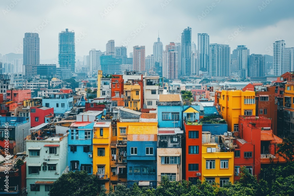 Vibrant cityscape with colorful buildings Vibrant cityscape with colorful buildings