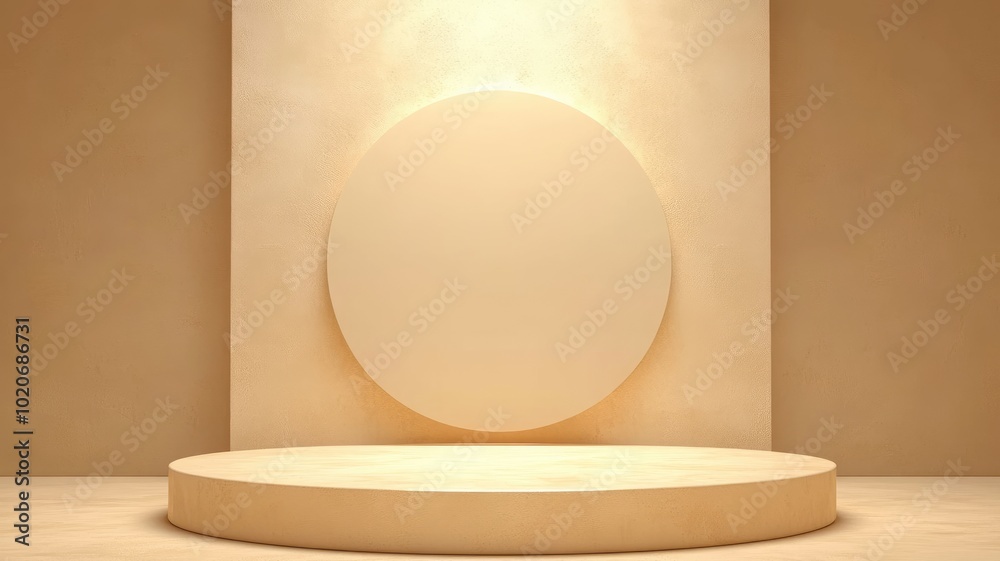 Minimalist Beige Product Display Platform with Circular Backdrop Minimalist Beige Product Display Platform with Circular Backdrop