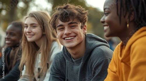 group of smiling young friends enjoying time together