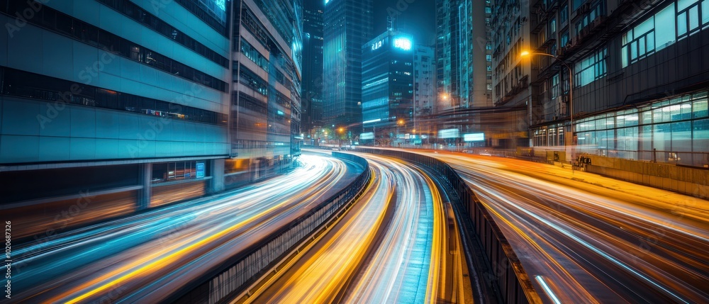 Urban Highway at Night with Blurred Lights Urban Highway at Night with Blurred Lights