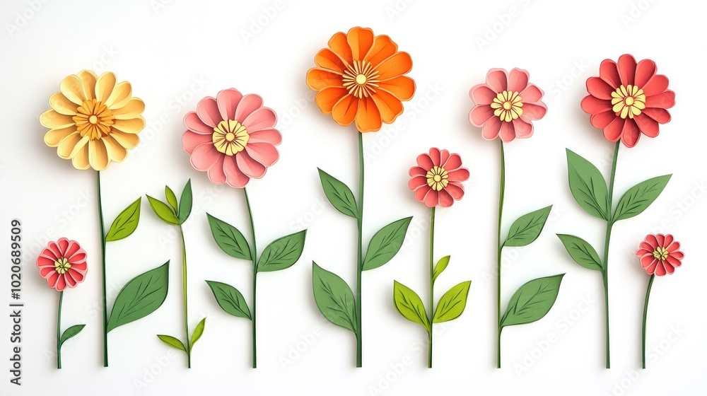 Collection of Zinnia flowers isolated against a white backdrop Zinnia flowers collection on white background Collection of Zinnia flowers isolated against a white backdrop Zinnia flowers collection on white background