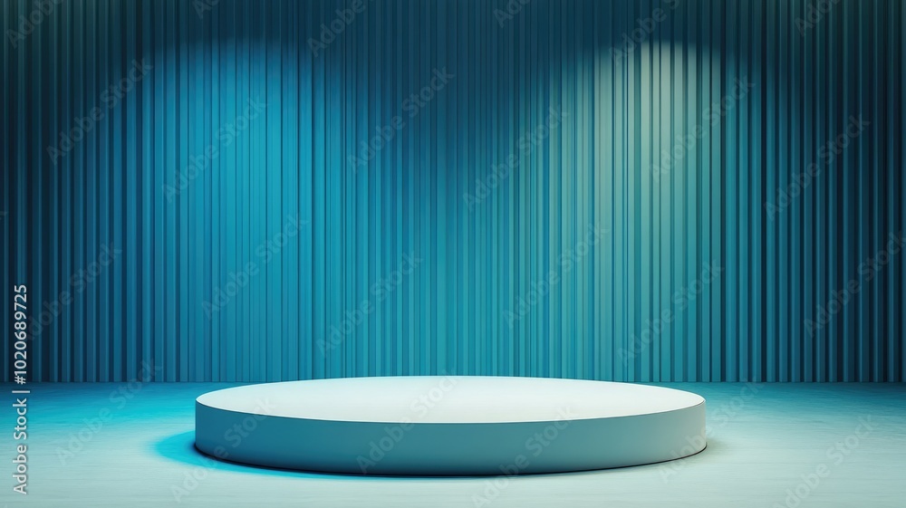 White Circular Platform in a Blue Striped Room White Circular Platform in a Blue Striped Room