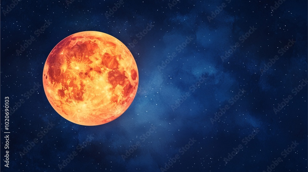A vibrant, glowing moon illuminates a starry night sky, creating a captivating celestial scene filled with warm colors and cosmic beauty. A vibrant, glowing moon illuminates a starry night sky, creating a captivating celestial scene filled with warm colors and cosmic beauty.