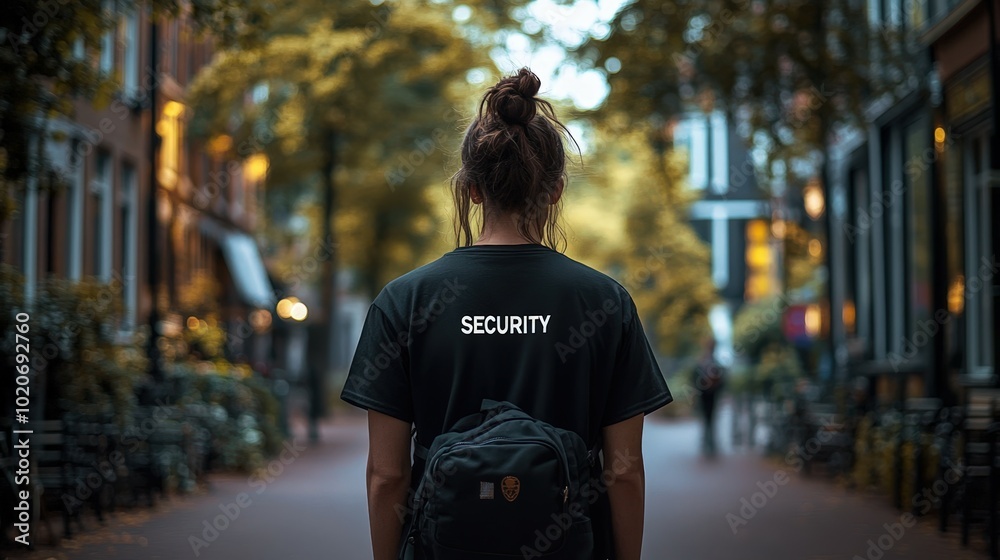 security guard walking down city street security guard walking down city street